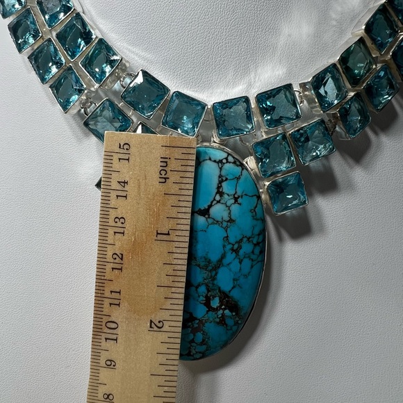 Amazing 925 Large Turquoise Blue Topaz Statement Necklace - Picture 4 of 5